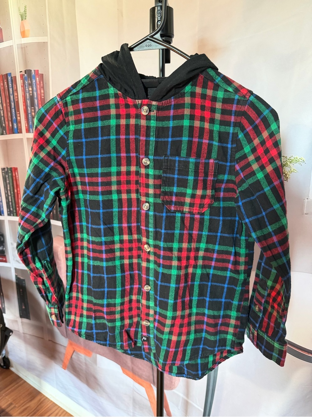 Art Class Boys Plaid Hooded Shirt Size S 6/7